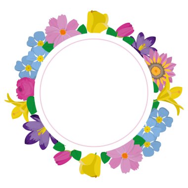 Daire şirin çiçekler güzel yaprakları vektör çizim ile