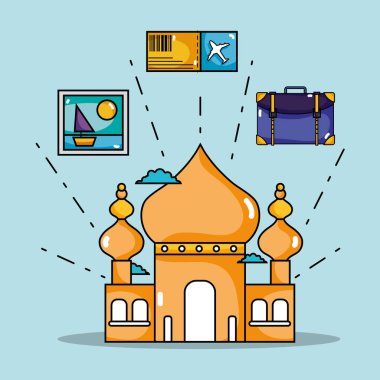 Taj mahal resim ve bilet seyahat vektör çizim ile