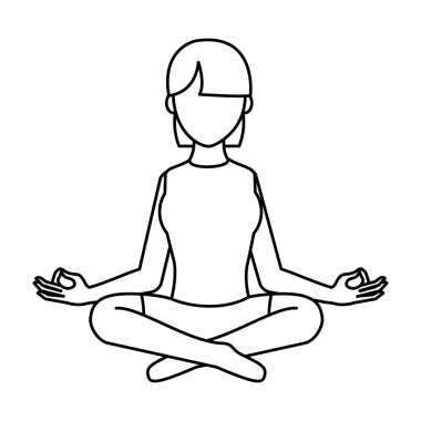 satır kadın Yoga gevşeme pozisyon vektör çizim ile oturuyordu