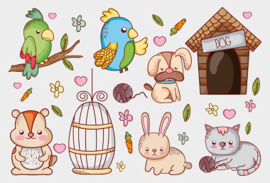 Evde beslenen hayvan dükkan karikatürler vektör çizim grafik tasarım