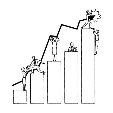 Grunge iş adamları çalışması vektör çizim bar istatistikleri diyagramı