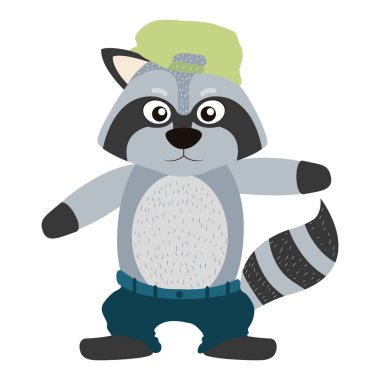 karakter rakun hayvan kap ve pantolon vektör çizim ile