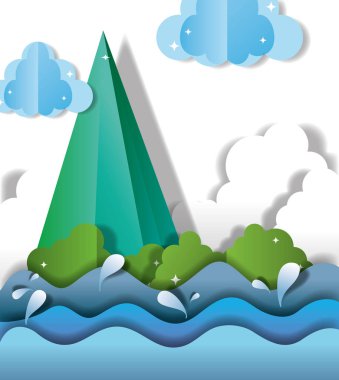 Kağıt Sanat güzel doğa manzara manzara vektör çizim grafik tasarım