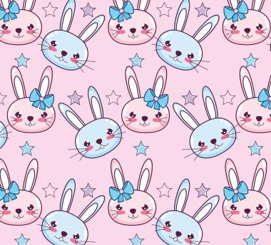 Kawaii tavşan sevimli çizgi film arka plan vektör çizim grafik tasarım