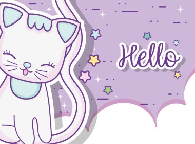 şirin kedi hayvan yıldız ve bulutlar vektör çizim ile