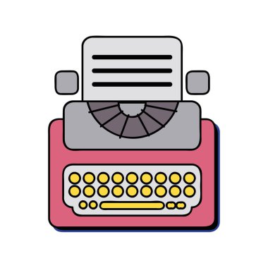 Retro daktilo ekipman iş belge vektör çizim ile