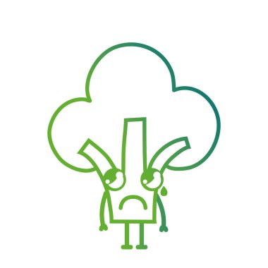 satır kawaii şirin üzgün brokoli sebze vektör çizim