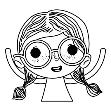 çizgi çocuk kızla saç modeli ve vektör çizim Kaldır ellerini