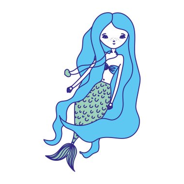 Duo renk güzel kadın siren saç modeli ve kalp Kolye vektör çizim ile