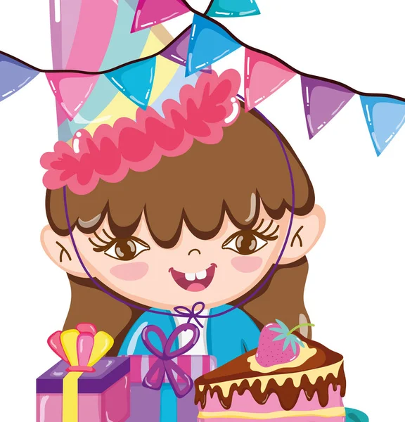 Kid Birthday Party Beautiful Girl Cartoons Vector Illustration Graphic Design — Stock Vector