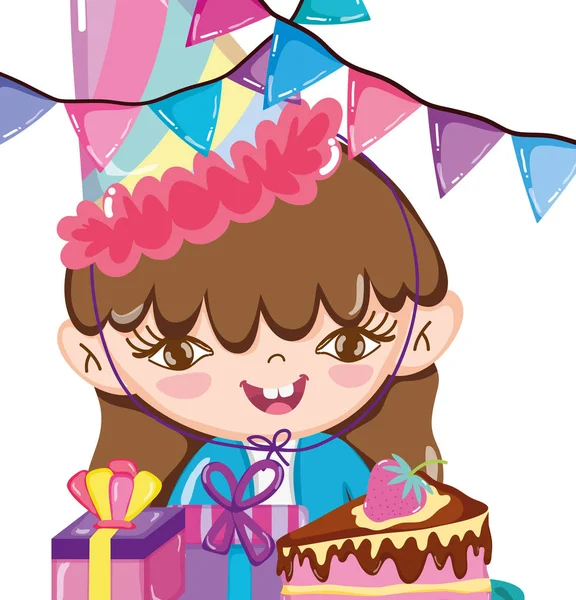 Enfant Fête Anniversaire Avec Belle Fille Dessins Animés Vectoriel Illustration — Image vectorielle