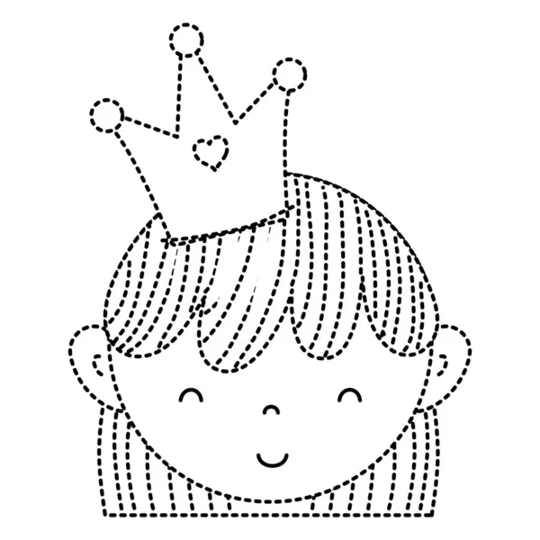 Forme Pointillée Tête Femme Mignonne Avec Couronne Illustration Vectorielle Coiffure — Image vectorielle