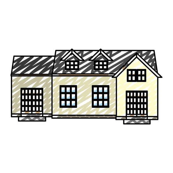 Doodle Πάλανς Ωραία Κατοικία Οροφή Και Παράθυρα Διανυσματικά Εικονογράφηση — Διανυσματικό Αρχείο