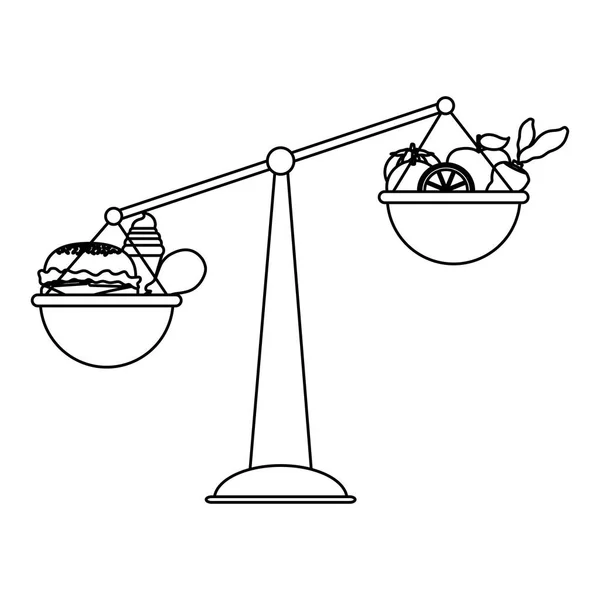 Obiekt Linii Skali Równowagi Ilustracji Wektorowych Zdrowej Niezdrowej Żywności — Wektor stockowy
