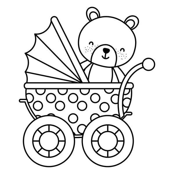 line bear teddy animal inside baby stroller vector illustration