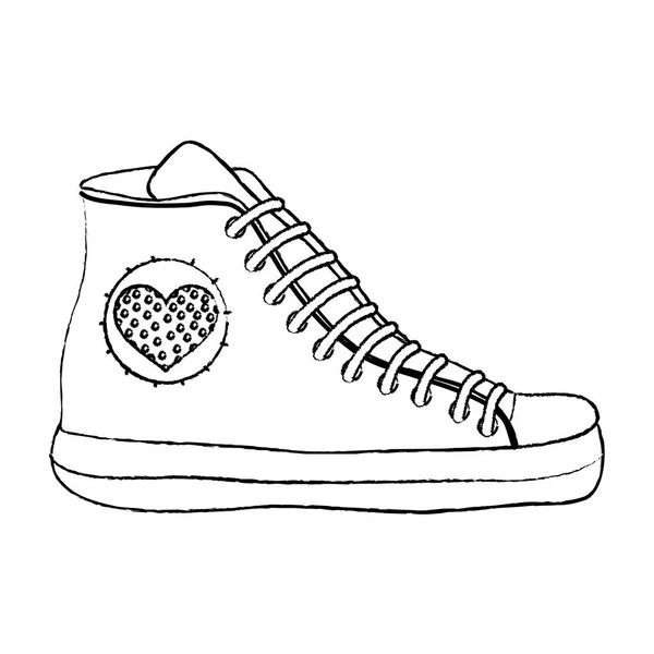 Grunge Mode Sneaker Skor Med Hjärtdesign Vektor Illustration — Stock vektor