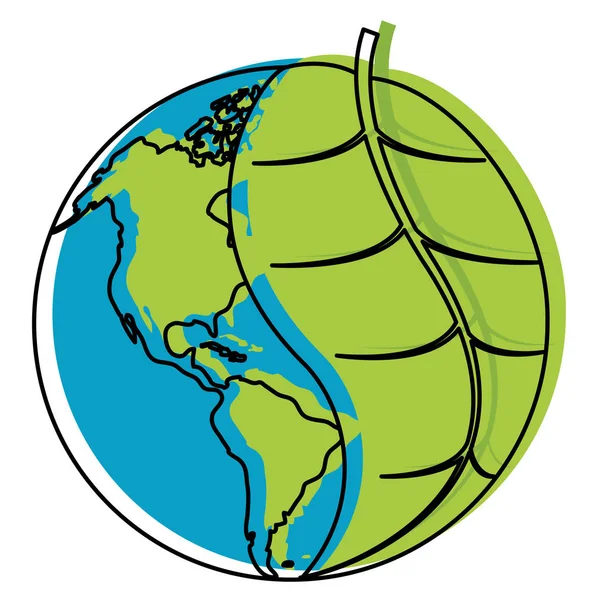 生態学ケア ベクトル図の葉色地球惑星を移動 — ストックベクタ
