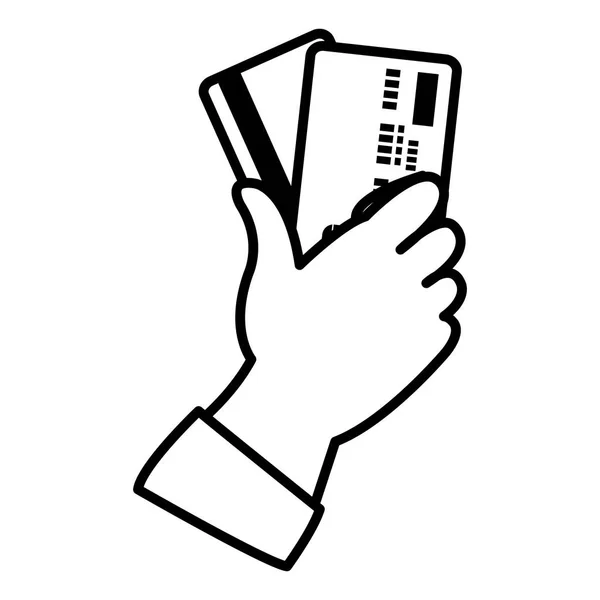 Zeile Hände Mit Kreditkarte Sicherheitstechnologie Vektor Illustration — Stockvektor