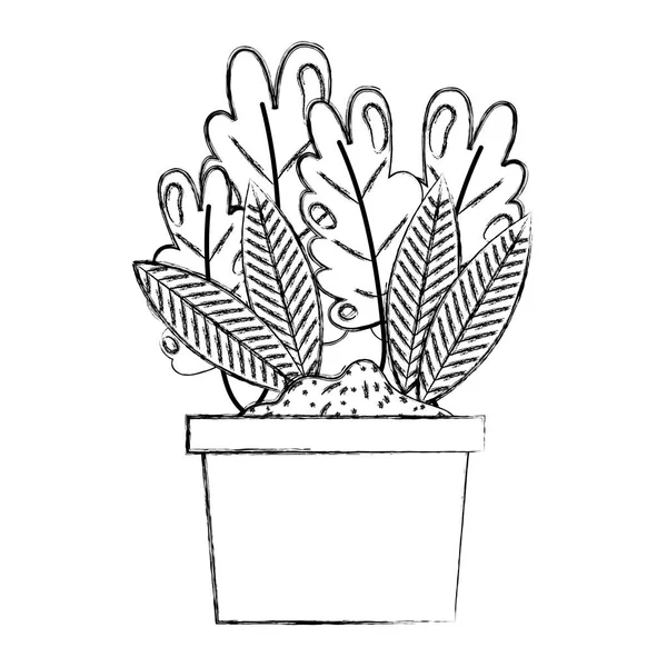 Grunge Φυσικά Αφήνει Οικολογία Των Φυτών Μέσα Γλάστρα Εικονογράφηση Διάνυσμα — Διανυσματικό Αρχείο
