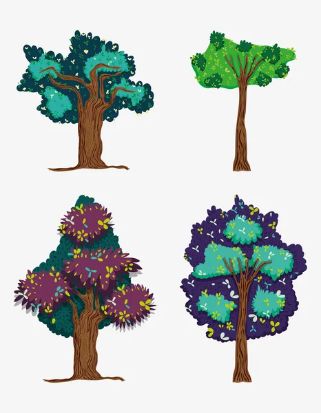 Ensemble Arbres Forestiers Collection Illustration Vectorielle Graphisme — Image vectorielle