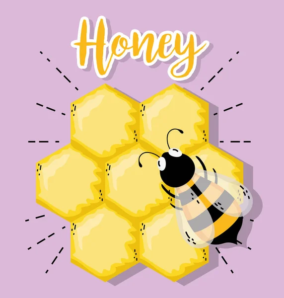 Farma Čerstvý Med Včely Roztomilé Kreslené Vektorové Ilustrace Grafický Design — Stockový vektor