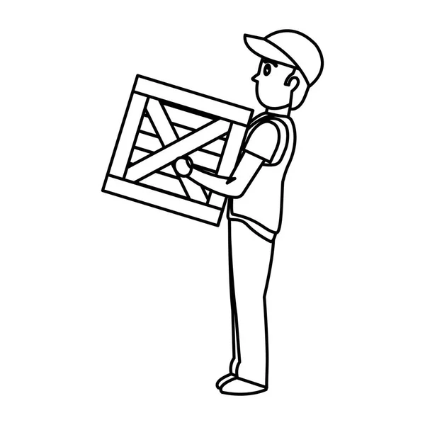 线交付人与木盒包裹向量例证 — 图库矢量图片