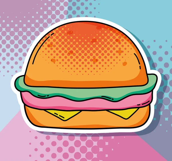 Pop Art Hambúrguer Fast Food Vector Ilustração Design Gráfico — Vetor de Stock