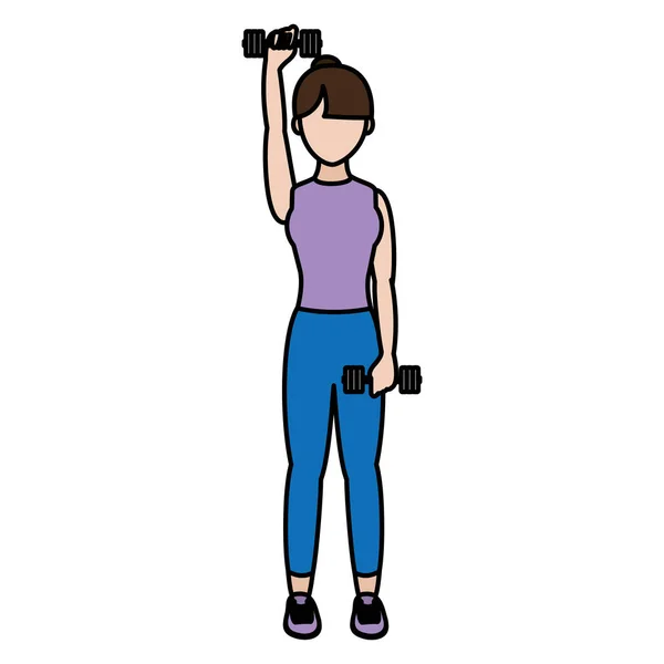 Color Fitness Woman Training Dumbbels Lifestyle Vector Illustration — Stock Vector