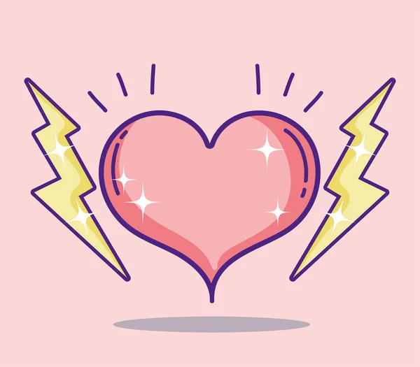 Corazón Con Rayos Lindo Vector Dibujos Animados Ilustración Diseño Gráfico — Vector de stock