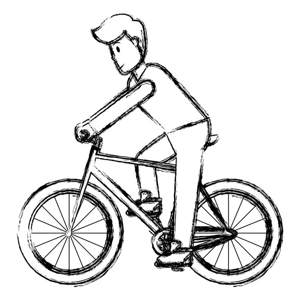 Grunge Man Hairstyle Clothes Ride Bicycle Vector Illustration — Stock Vector