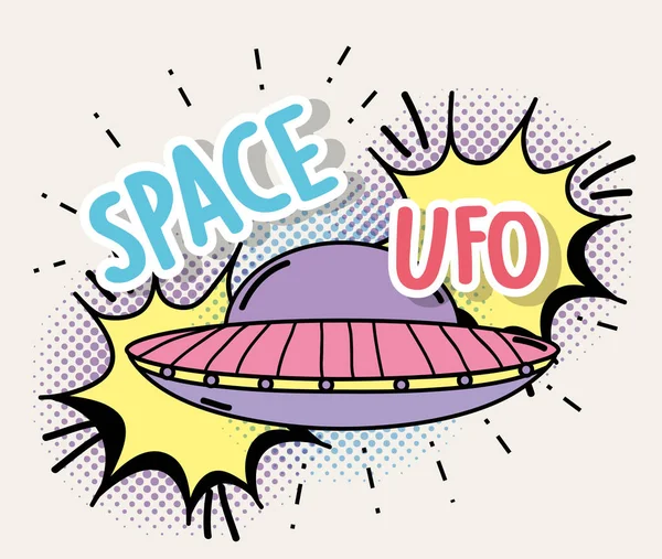 Ufo Met Chat Zeepbel Ruimte Bericht Vectorillustratie — Stockvector