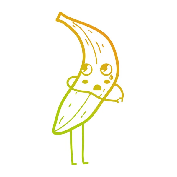 Línea Kawaii Lindo Sorprendido Plátano Fruta Vector Ilustración — Vector de stock