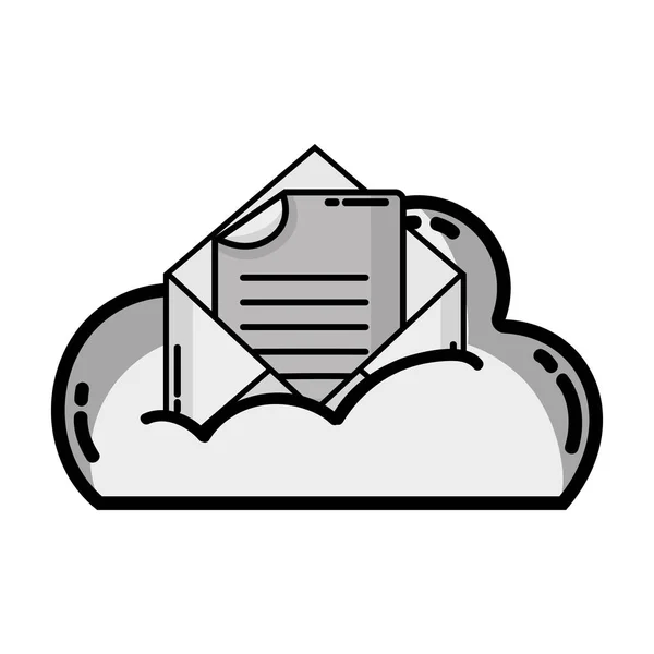 Grijswaarden Wolk Gegevens Kaart Met Document Informatie Vectorillustratie — Stockvector