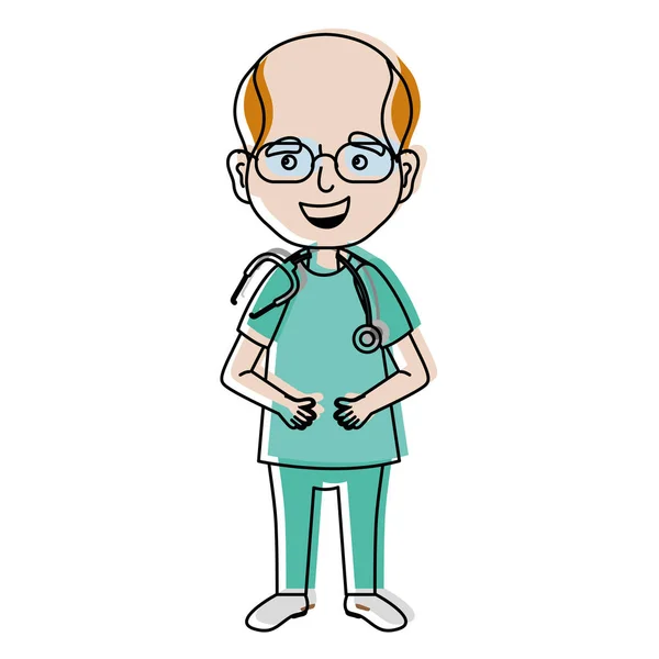 Médico Hombre Color Movido Con Estetoscopio Ilustración Vectorial Uniforme Médica — Vector de stock