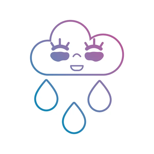 Line Kawaii Cute Happy Cloud Raining Vector Illustration — Stock Vector