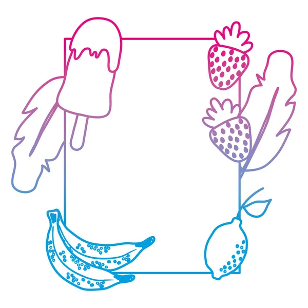 Linha Degradada Emblema Com Frutas Geladas Tropicais Ilustração Vetorial Vegetal — Vetor de Stock