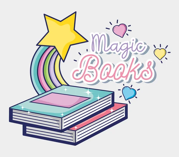 Fantasia Livros Magia Bonito Desenhos Animados Vector Ilustração Design Gráfico — Vetor de Stock