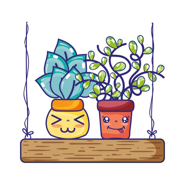 変動ベクトル図の葉を持つ可愛い表情植物 — ストックベクタ
