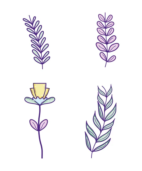 Set Cute Flowers Cartoons Vector Illustration Graphic Design — Stock Vector