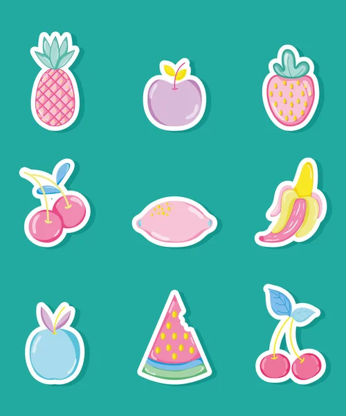 Punchy Pastels Fruits Collection Vector Illustration Graphic Design — Stock Vector