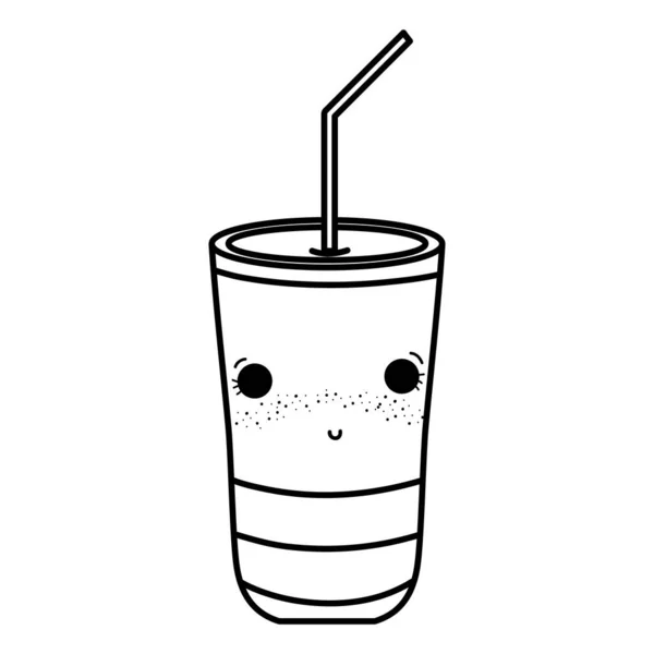 Línea Kawaii Soda Tímido Taza Plástico Vector Ilustración — Archivo Imágenes Vectoriales