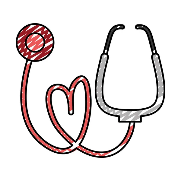 Каракули Медицинский Стетоскоп Инструмент Сердцебиения Знак Вектор Иллюстрации — стоковый вектор