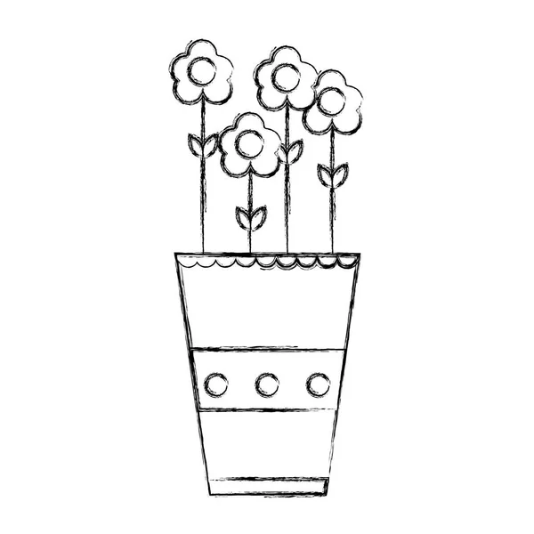 Grunge Beautiful Flowers Leaves Petals Plantpot Vector Illustration — Stock Vector