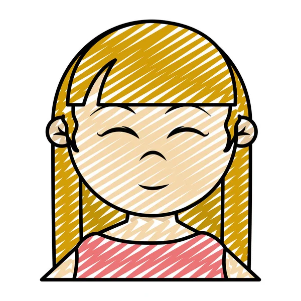 Doodle Feliz Menina Cabeça Com Penteado Rosto Expressão Vetor Ilustração — Vetor de Stock