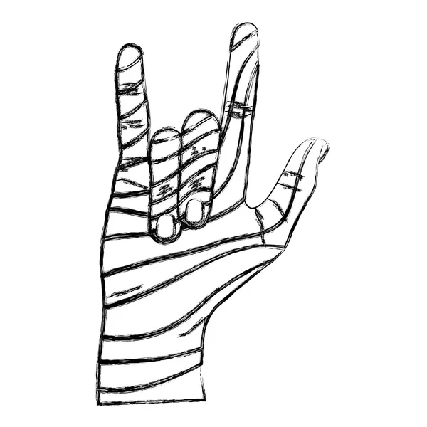 Grunge Zdobí Ruku Rock Gesto Znamení Vektorové Ilustrace — Stockový vektor