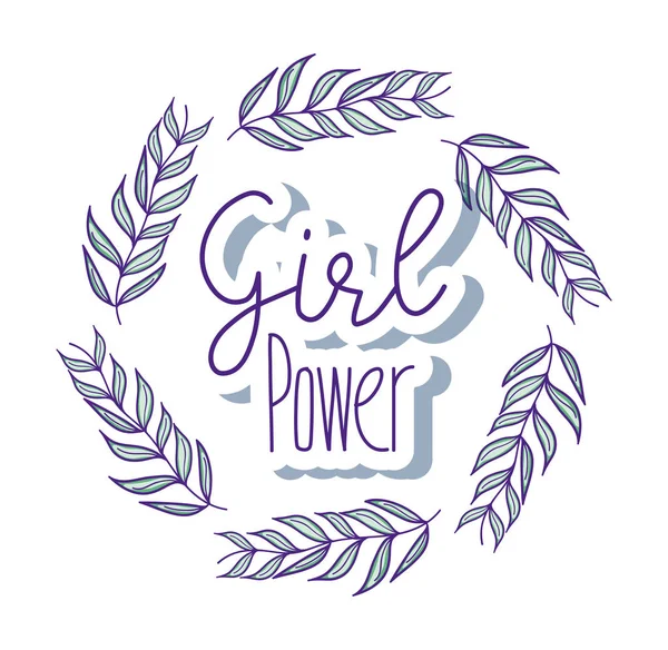 Girl Power Rundem Rahmen Verlässt Vektor Illustration Grafik Design — Stockvektor