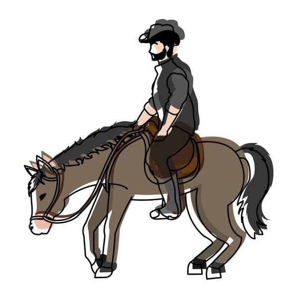 Bewegt Farbe Mann Mit Hut Reiten Pferd Tier Vektor Illustration — Stockvektor