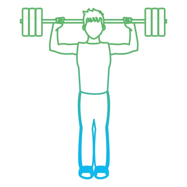 Degraded Line Fitness Man Lifting Weights Training Vector Illustration — Stock Vector