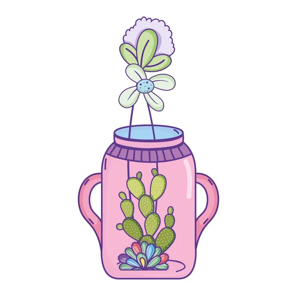 Bloem Cactus Plant Binnen Mason Jar Vectorillustratie — Stockvector