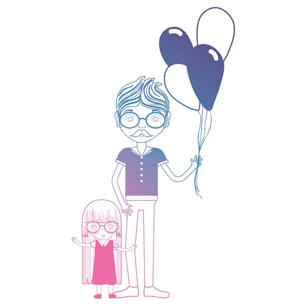 Line Father His Daughter Balloons Design Vector Illustration — Stock Vector